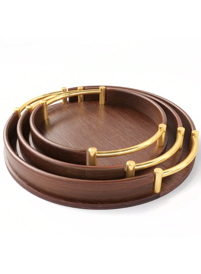 ميون صينية تقديم من 3 قطع بمقابض، صينية إفطار من الخيزران، صواني خشبية، طبق تقديم مزخرف للأكل والتخزين والعمل، تُستخدم في المطبخ وغرفة المعيشة وغرفة النوم - Image 2